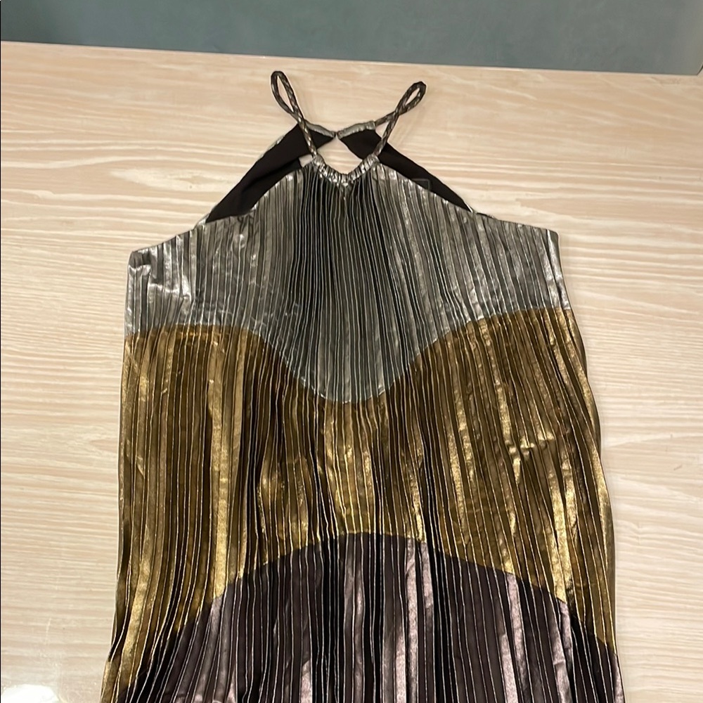 BCBG MaxAzria Metallic Pleated Halter Dress